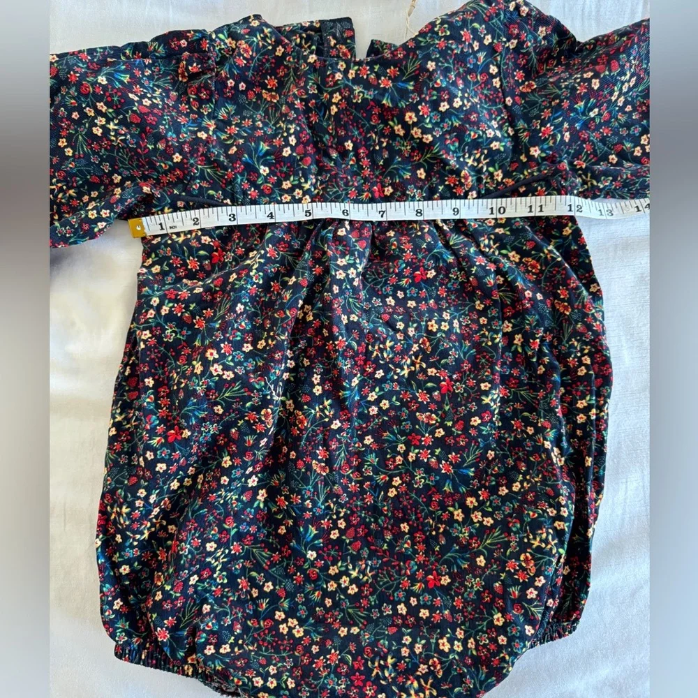 NWT Analogie by Lil Legs Luxe Navy Floral Corduroy Romper Sz 2-3 Holiday Outfit